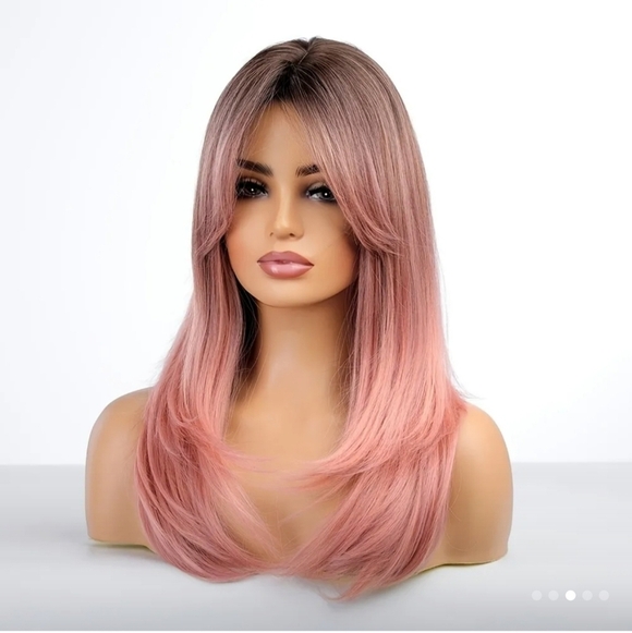 Pink Ombre Layered w/ Bangs Synthetic Wig - Picture 4 of 5